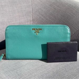 Prada Long Saffiano Wallet Tiffany Anice Color
